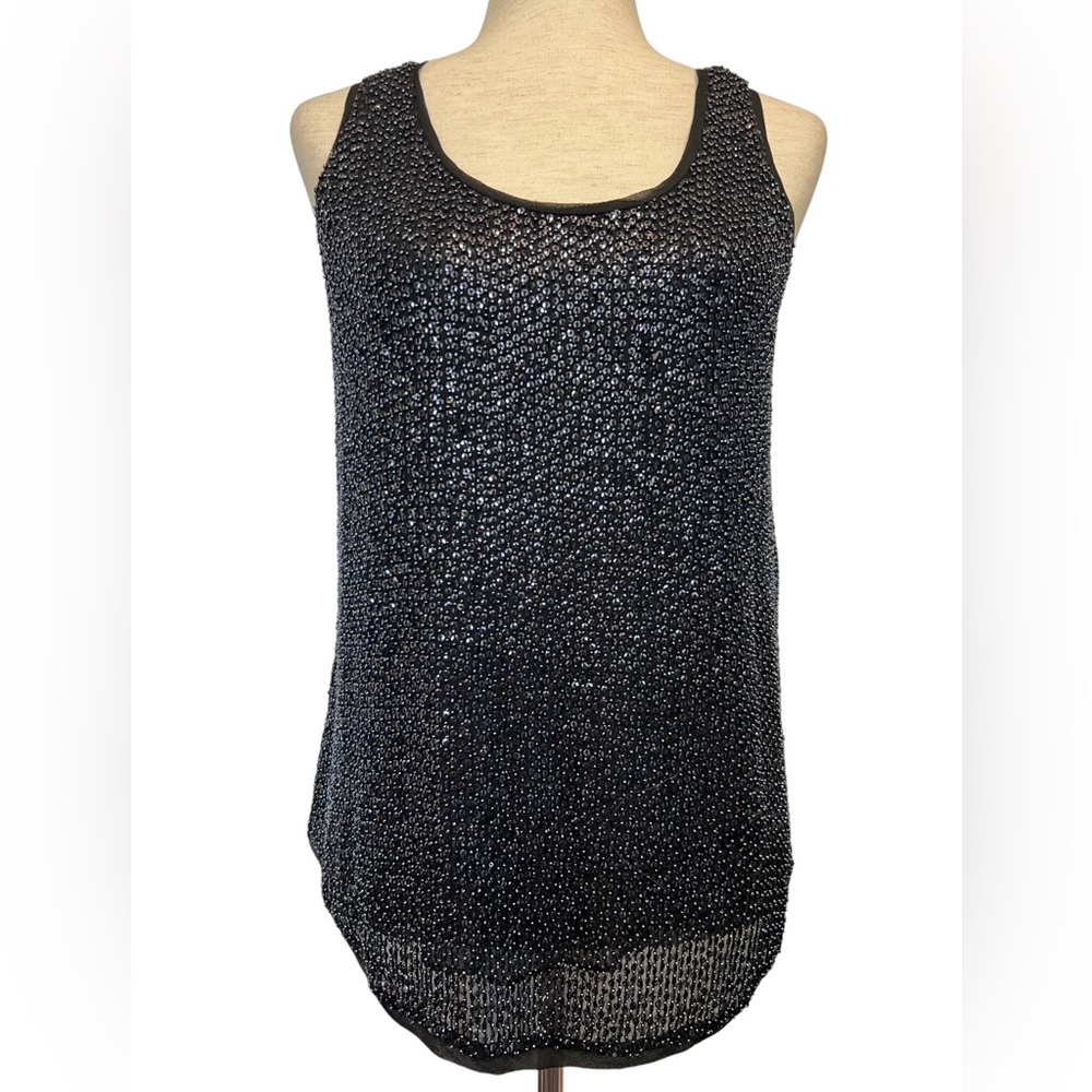 DIANE VON FURSTENBERG Blouse Womens 2 Black Silk and‎ Pellina Beaded and Sequins